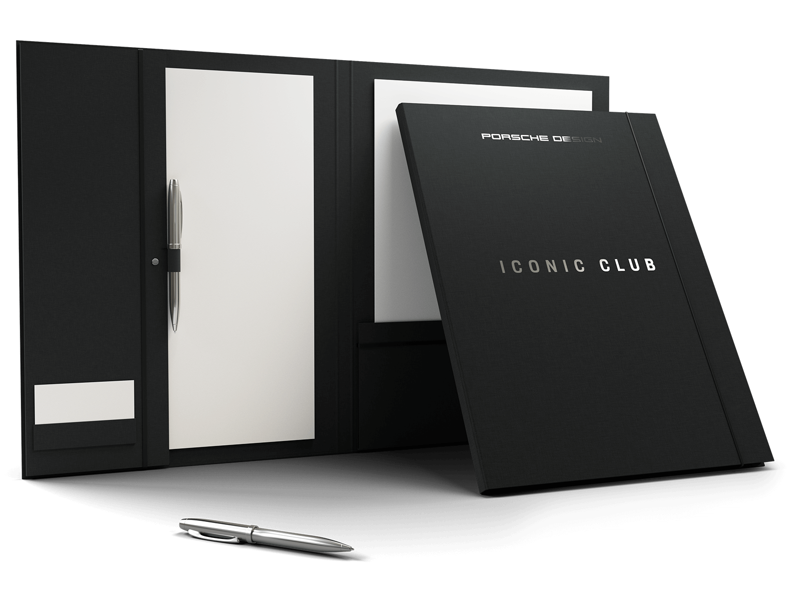 Presentation folder with embossed logo and premium linen paper